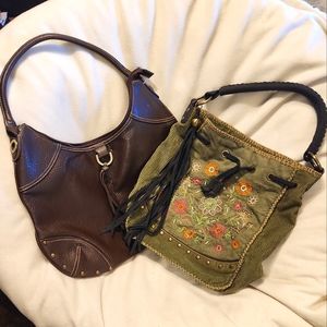 Tommy Hilfiger Purse Bundle Brown Pebbled Leather & Green Shoulder Bag 2 for 1